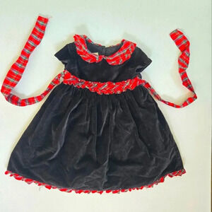Laura Ashley little Girls black velvet Dress Peter Pan Neckline Ruffle 3T